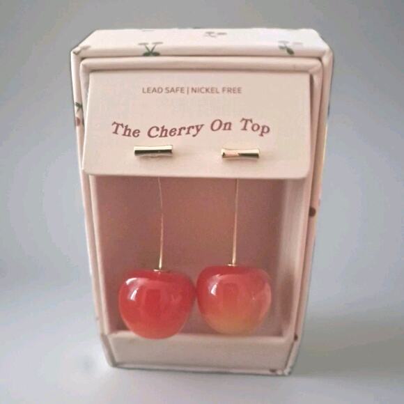 The Cherry on top Jewelry - THE CHERRY ON TOP-Dangle Earrings.Gold Tone.Lead Safe.Nickel Free.Fruit Jewelry